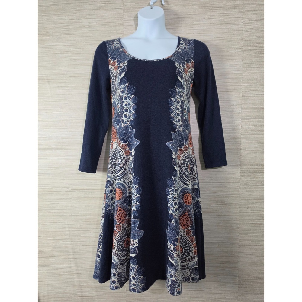 Maeve Anthropologie Midi Sweater Dress Womens Large Multi Damask Stretch Boho